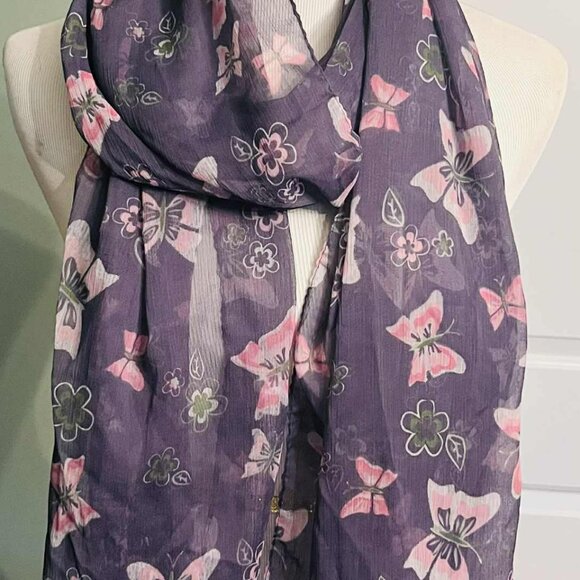 NWT Handmade Scarf by Sana – Lavender Butterflies Design - Picture 9 of 14